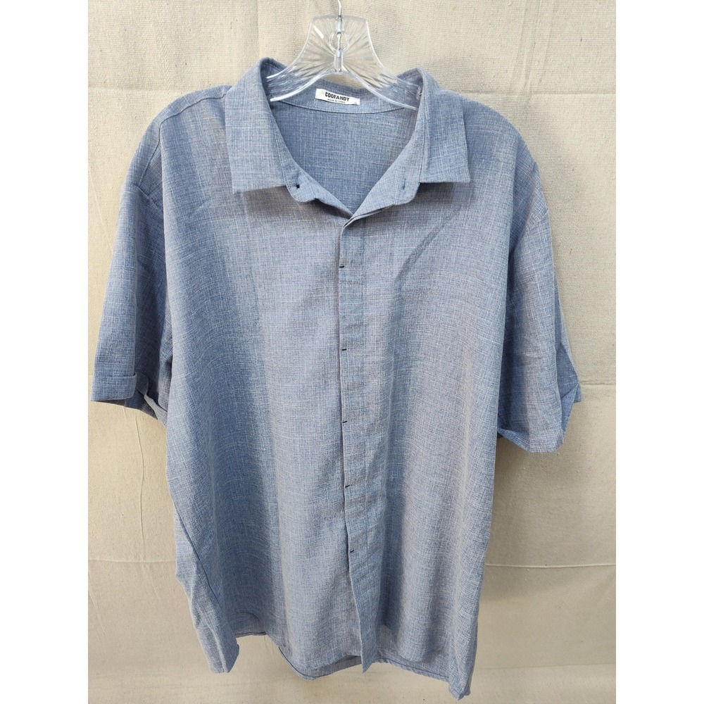 COOFANDY Mens Short Sleeve Button Up Shirt Blue Textured Linen‎ Look XL